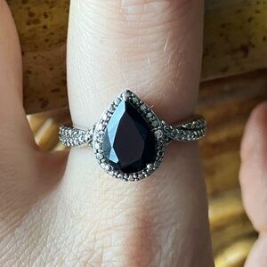 Natural Black Tourmaline Sterling Silver Ring Size 8